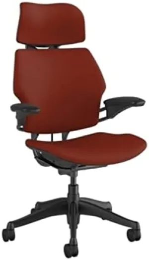 Humanscale Freedom Office Chair with Headrest - Ergonomic Work Chair with Standard Height Adjustable Duron Arms - Wheels for Carpet - Graphite Frame with Earth Red Lotus Fabric