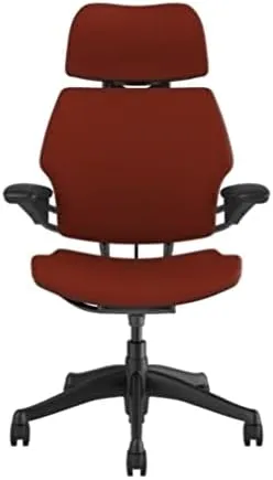 Humanscale Freedom Office Chair with Headrest - Ergonomic Work Chair with Standard Height Adjustable Duron Arms - Wheels for Carpet - Graphite Frame with Earth Red Lotus Fabric