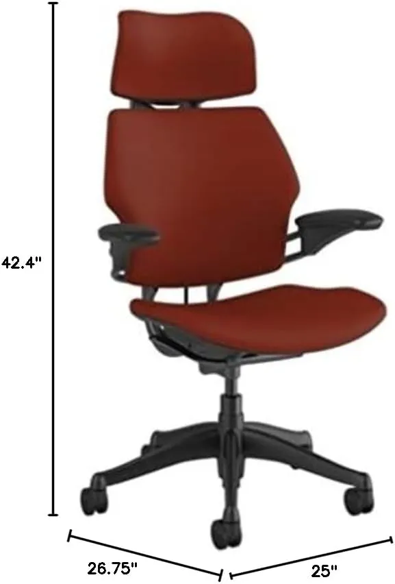 Humanscale Freedom Office Chair with Headrest - Ergonomic Work Chair with Standard Height Adjustable Duron Arms - Wheels for Carpet - Graphite Frame with Earth Red Lotus Fabric