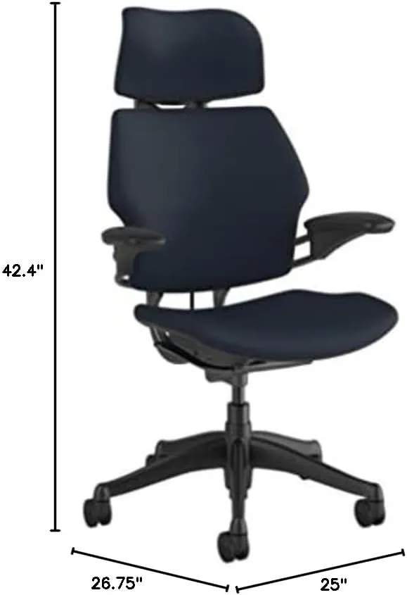 Humanscale Freedom Office Chair with Headrest - Ergonomic Work Chair with Standard Height Adjustable Duron Arms - Wheels for Carpet - Graphite Frame with Navy Lotus Fabric