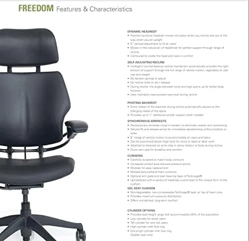 Humanscale Freedom Office Chair with Headrest - Ergonomic Work Chair with Standard Height Adjustable Duron Arms - Wheels for Carpet - Graphite Frame with Navy Lotus Fabric