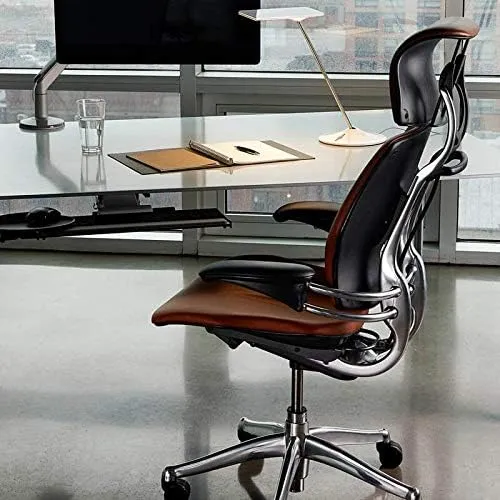 Humanscale Freedom Office Chair with Headrest - Ergonomic Work Chair with Standard Height Adjustable Duron Arms - Wheels for Carpet - Graphite Frame with Navy Lotus Fabric