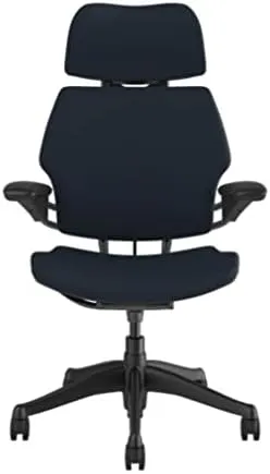 Humanscale Freedom Office Chair with Headrest - Ergonomic Work Chair with Standard Height Adjustable Duron Arms - Wheels for Carpet - Graphite Frame with Navy Lotus Fabric