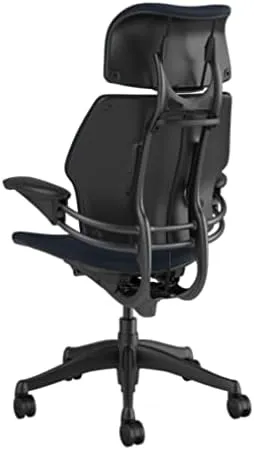 Humanscale Freedom Office Chair with Headrest - Ergonomic Work Chair with Standard Height Adjustable Duron Arms - Wheels for Carpet - Graphite Frame with Navy Lotus Fabric
