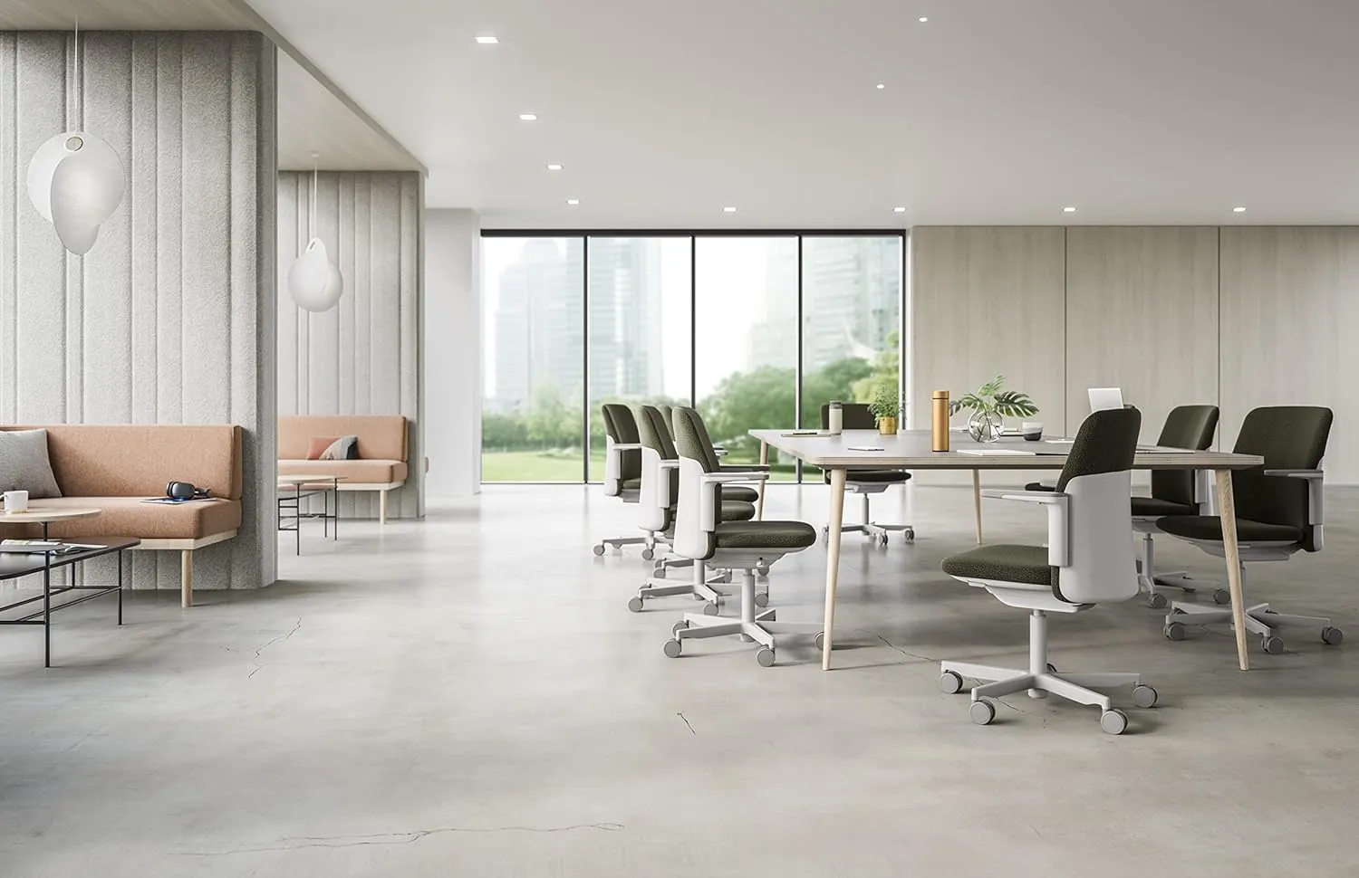 Humanscale Path Home Office Task Chair, Adjustable Duron Arms, Polished Aluminum with Light Gray Frame, and Evergreen Formsense Eco Knit Fabric with Optional Soft Casters for Hard Flooring