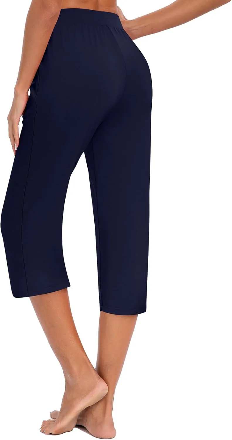 Huukeay 3 Pack Women's Capri Sweatpants, Cozy Wide Legs Cropped Capri with Pockets, Lounge Jogger Pants Workout Yoga Solid