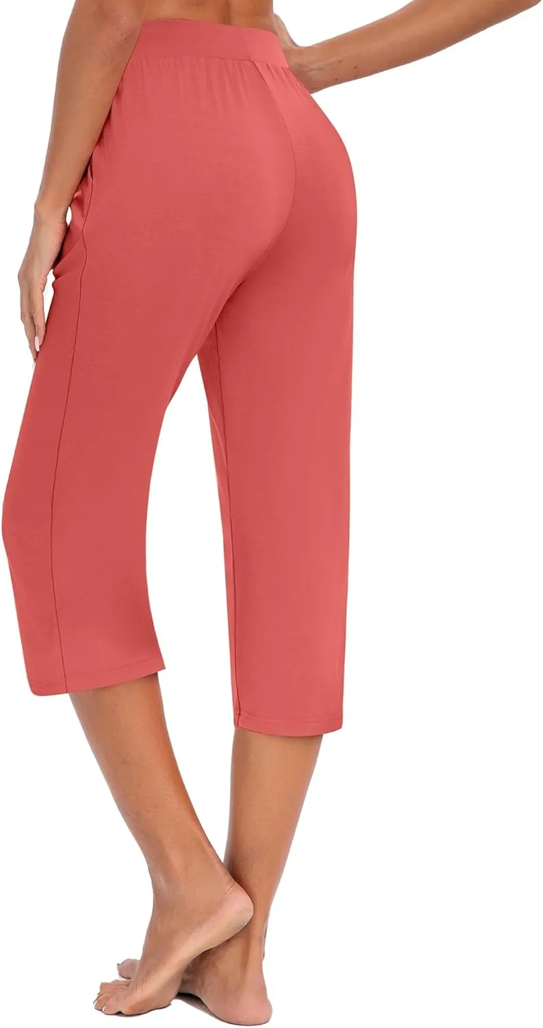 Huukeay 3 Pack Women's Capri Sweatpants, Cozy Wide Legs Cropped Capri with Pockets, Lounge Jogger Pants Workout Yoga Solid