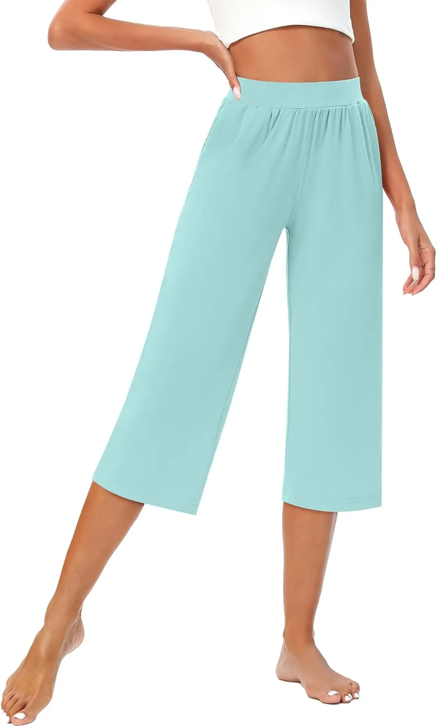 Huukeay 3 Pack Women's Capri Sweatpants, Cozy Wide Legs Cropped Capri with Pockets, Lounge Jogger Pants Workout Yoga Solid