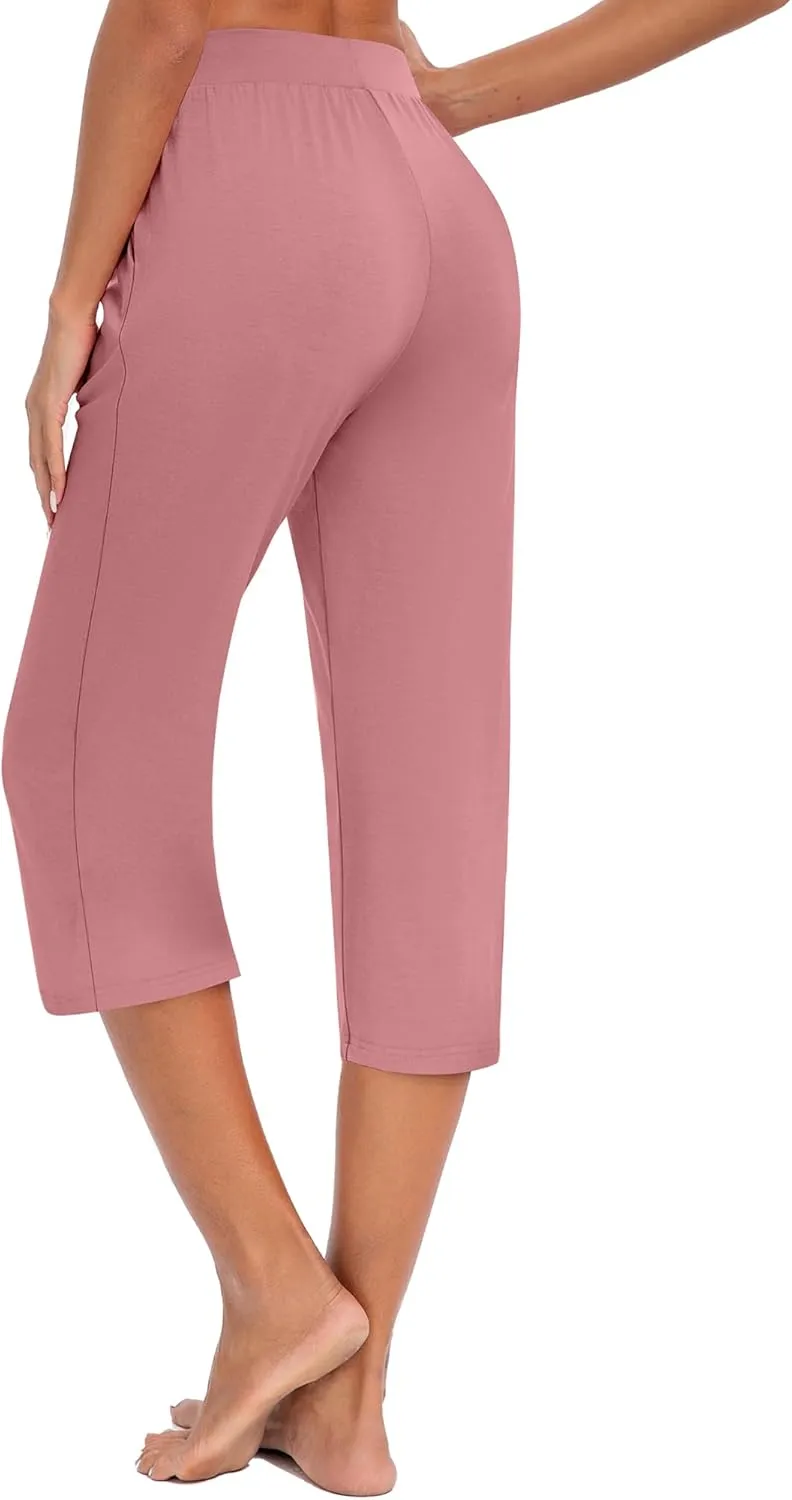 Huukeay 3 Pack Women's Capri Sweatpants, Cozy Wide Legs Cropped Capri with Pockets, Lounge Jogger Pants Workout Yoga Solid