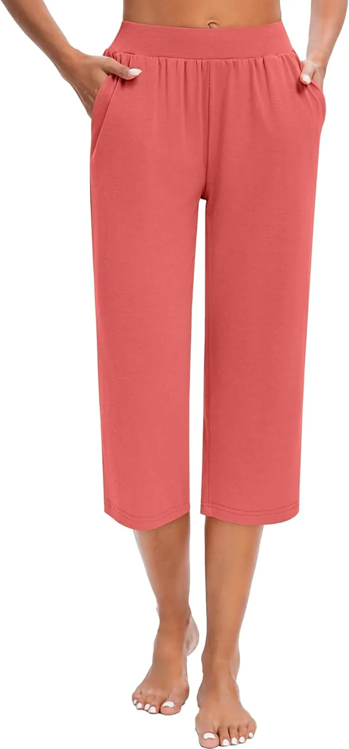 Huukeay 3 Pack Women's Capri Sweatpants, Cozy Wide Legs Cropped Capri with Pockets, Lounge Jogger Pants Workout Yoga Solid