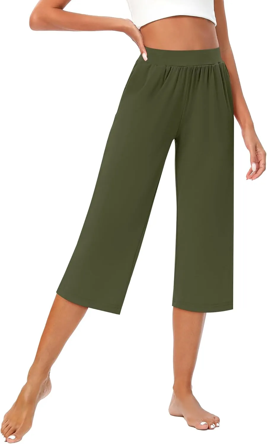 Huukeay 3 Pack Women's Capri Sweatpants, Cozy Wide Legs Cropped Capri with Pockets, Lounge Jogger Pants Workout Yoga Solid