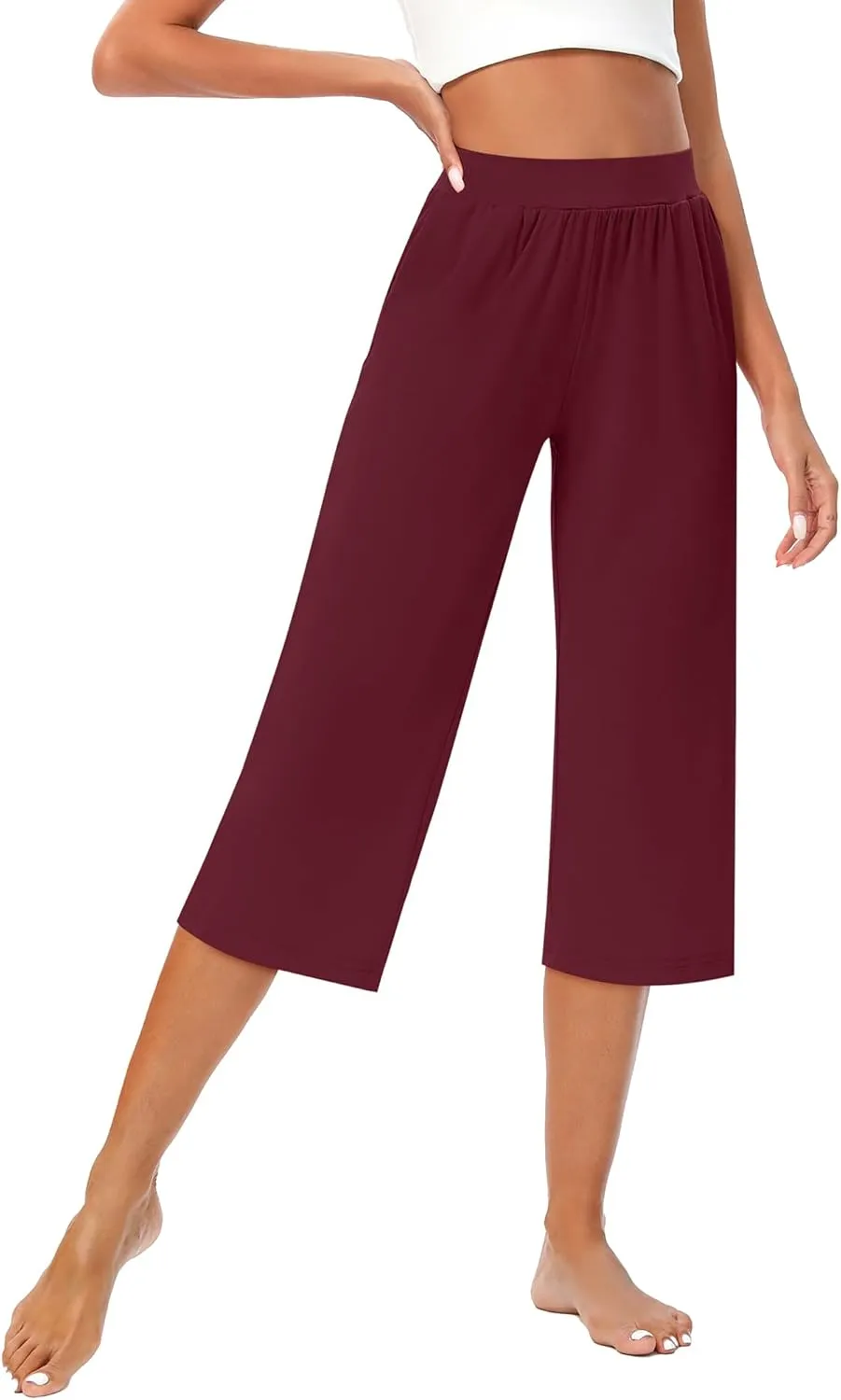 Huukeay 3 Pack Women's Capri Sweatpants, Cozy Wide Legs Cropped Capri with Pockets, Lounge Jogger Pants Workout Yoga Solid