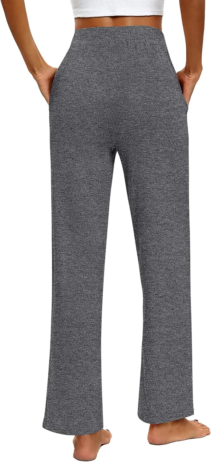 Huukeay 3 Pack Women's Lounge Pants, Cozy Wide Leg Lounge Pants with Pockets Loose Flowy Yoga Sweatpants Workout Comfy Jogger