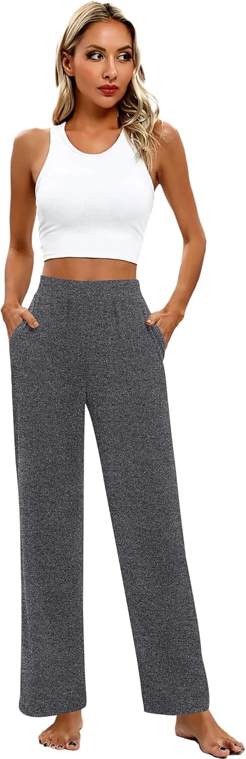 Huukeay 3 Pack Women's Lounge Pants, Cozy Wide Leg Lounge Pants with Pockets Loose Flowy Yoga Sweatpants Workout Comfy Jogger