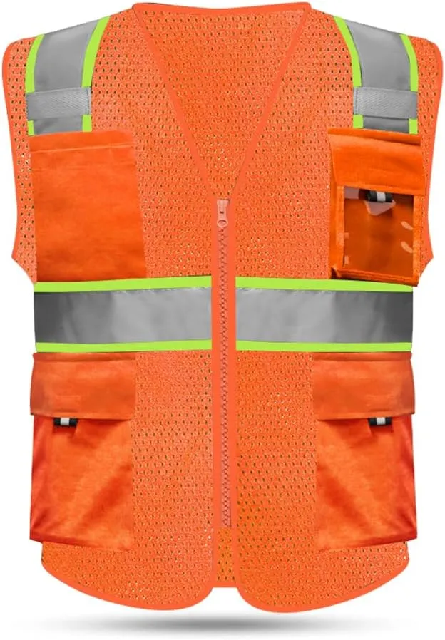 HYCOPROT High Visibility Mesh Safety Reflective Vest with Pockets and Zipper, Meets ANSI/ISEA Standards