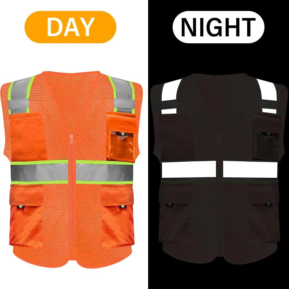 HYCOPROT High Visibility Mesh Safety Reflective Vest with Pockets and Zipper, Meets ANSI/ISEA Standards