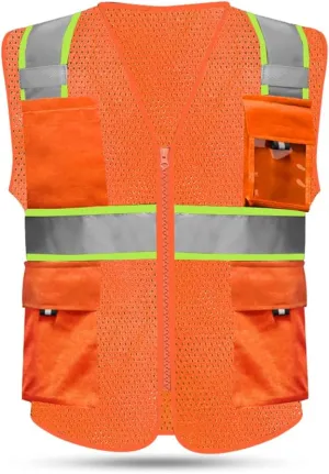 HYCOPROT High Visibility Mesh Safety Reflective Vest with Pockets and Zipper, Meets ANSI/ISEA Standards