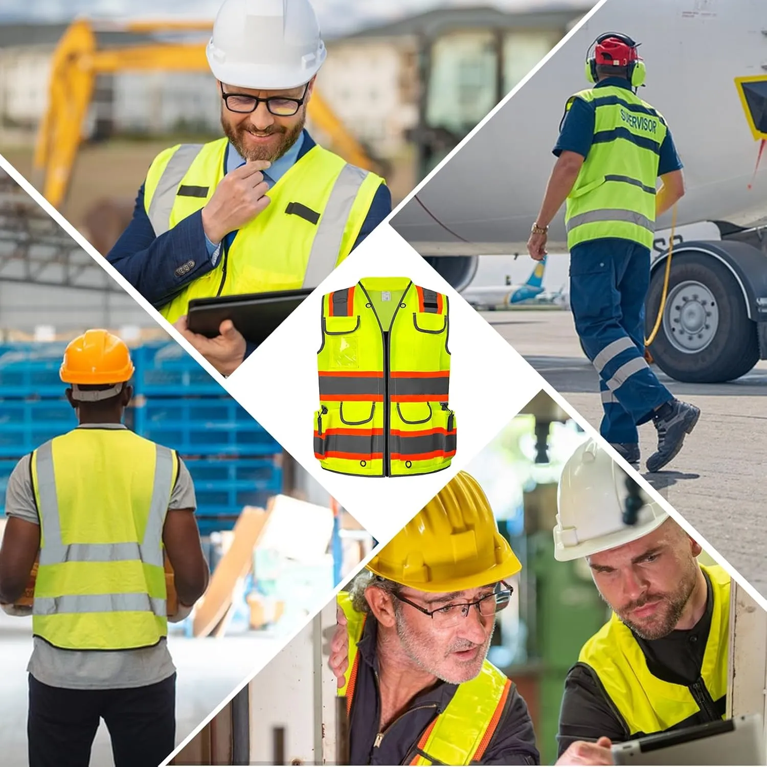 HYCOPROT Reflective Safety Vest Class 2 High Visibility Heavy Duty Padded Neck Construction Vest,Meets ANSI/ISEA Standard