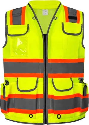 HYCOPROT Reflective Safety Vest Class 2 High Visibility Heavy Duty Padded Neck Construction Vest,Meets ANSI/ISEA Standard