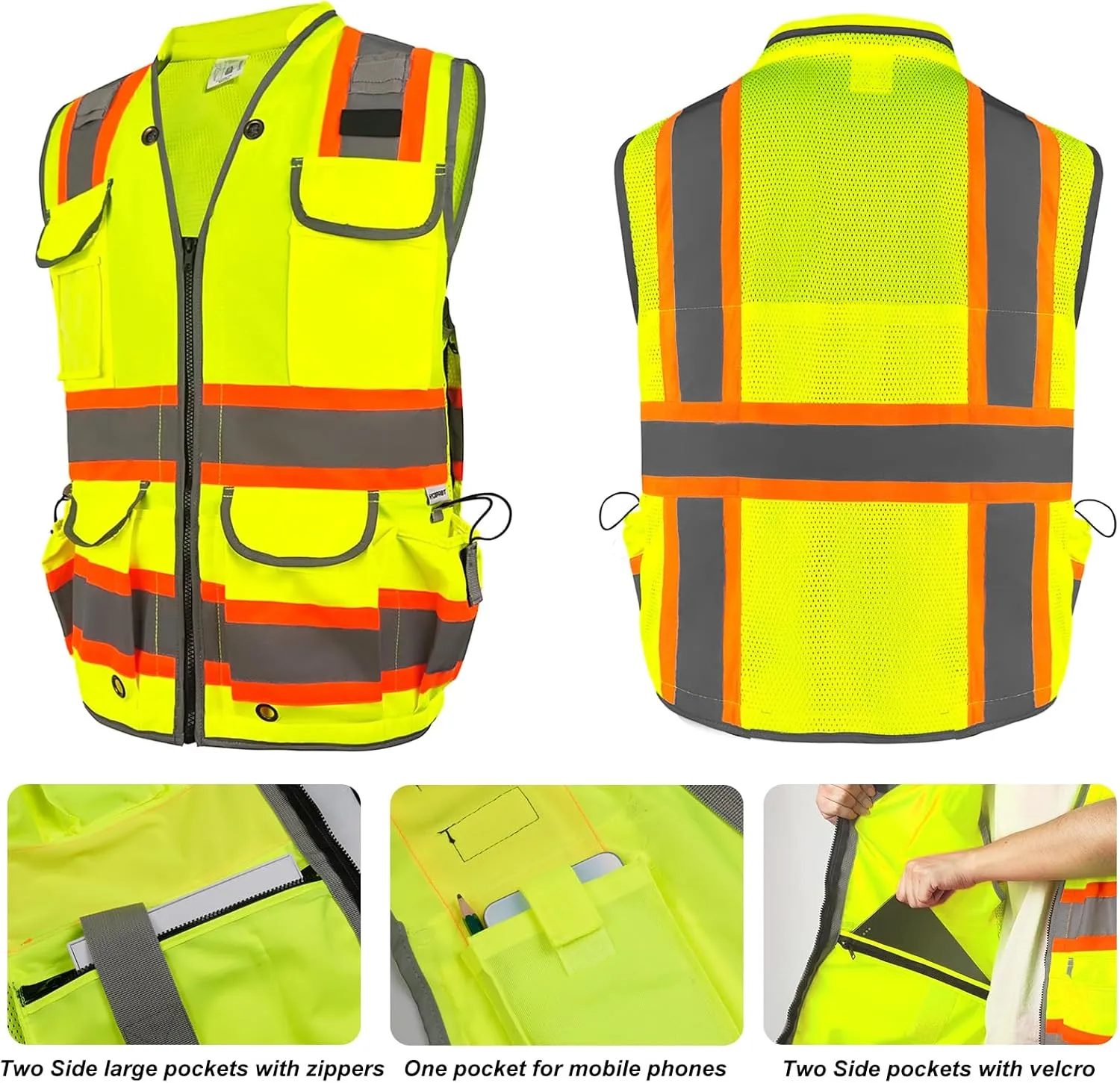 HYCOPROT Reflective Safety Vest Class 2 High Visibility Heavy Duty Padded Neck Construction Vest,Meets ANSI/ISEA Standard