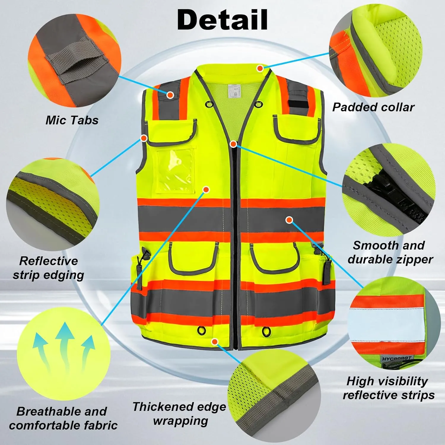 HYCOPROT Reflective Safety Vest Class 2 High Visibility Heavy Duty Padded Neck Construction Vest,Meets ANSI/ISEA Standard