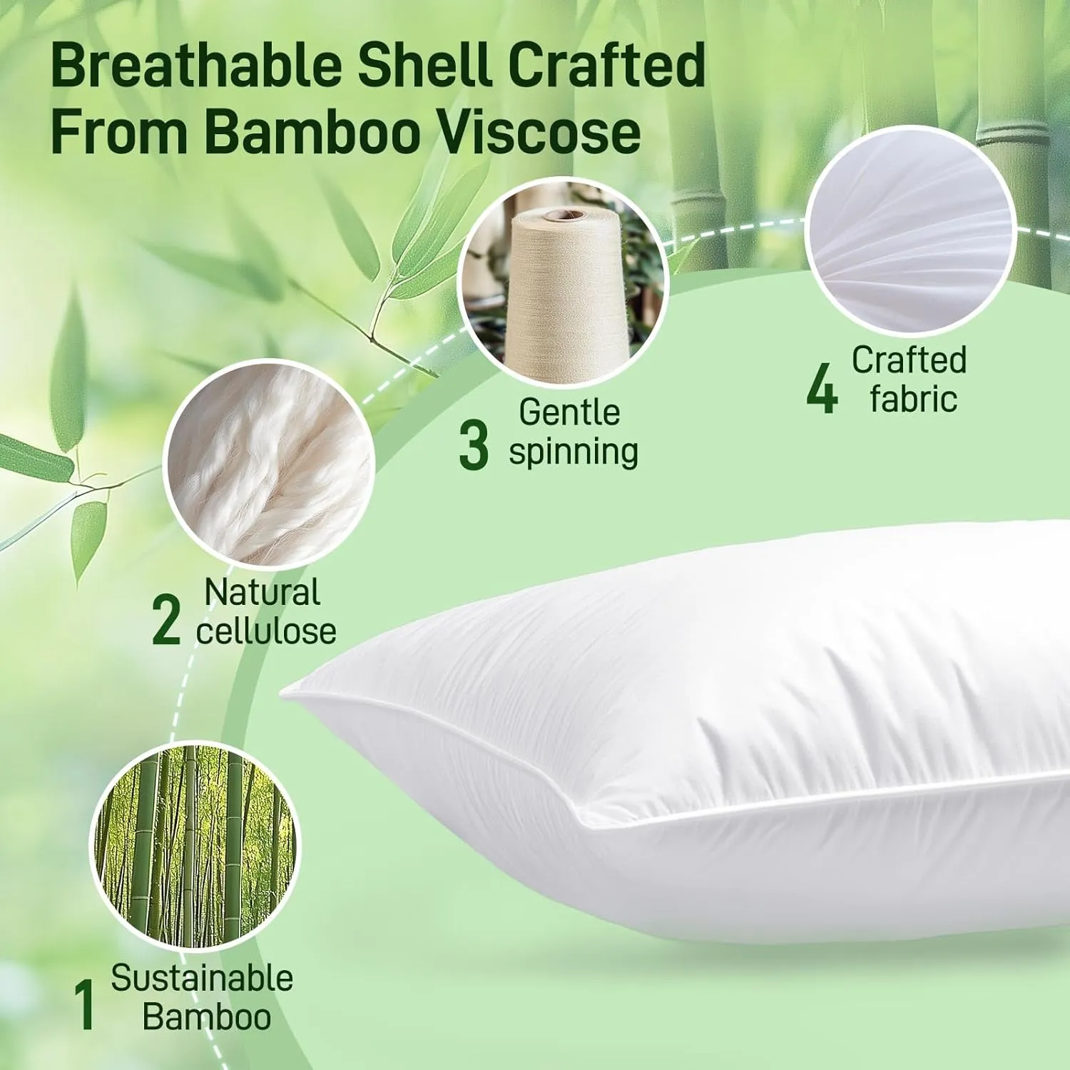 Hypoallergenic Bamboo Viscose Shell, Soft Bed Pillows King Size Set of 2 with Down Alternative Filling, Oeko-Tex Certified, Luxury Hotel Quality for Stomach, Back and Side Sleepers