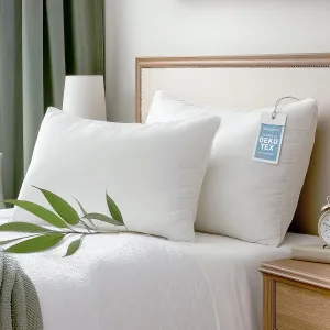 Hypoallergenic Bamboo Viscose Soft Pillows with Down Alternative Filling, Standard/Queen Size Set of 2, Breathable Luxury Hotel Quality for All Sleeper, Oeko-Tex Certified, Machine Washable