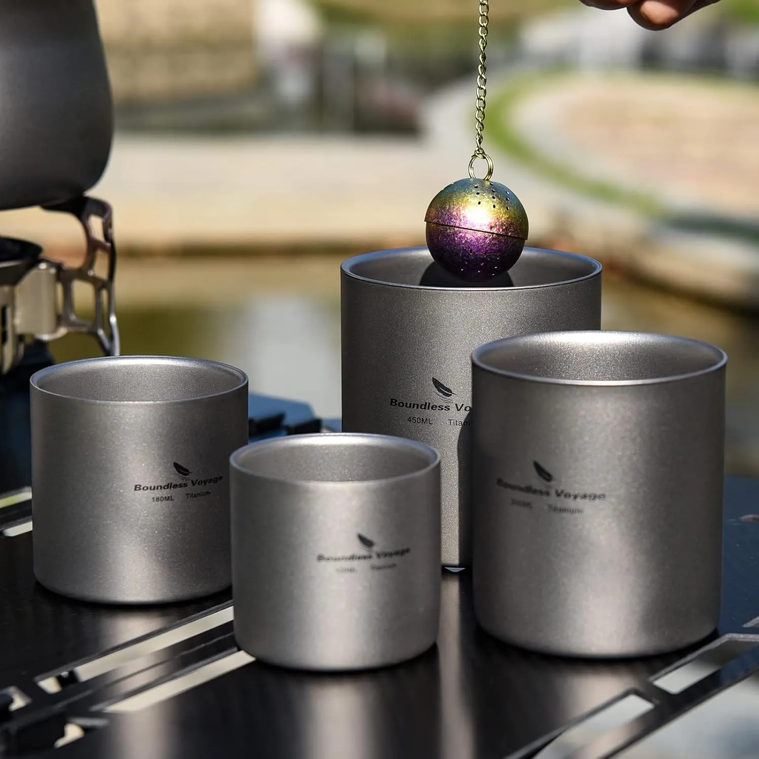 iBasingo 180ml Titanium Double-Walled Cup Ultralight Camping Tea Coffee Mug Metal Durable Cold Hot Insulated Drinking Mug Portable Tableware for Outdoor Travel Hiking Picnic Daily Used Ti3028D
