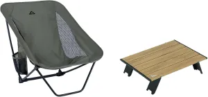 iClimb 1 Mini Folding Table and 1 Low Folding Chair Bundle, Ultralight Compact for Adults Outdoor Backpacking Camping Hiking Beach Concert Motorcycling