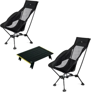 iClimb 2 Adjustable High Back Anti-Sinking Chair and 1 Mini Folding Table Bundle, Ultralight Compact for Two Person Outdoor Camping Backpacking Hiking Beach Concert