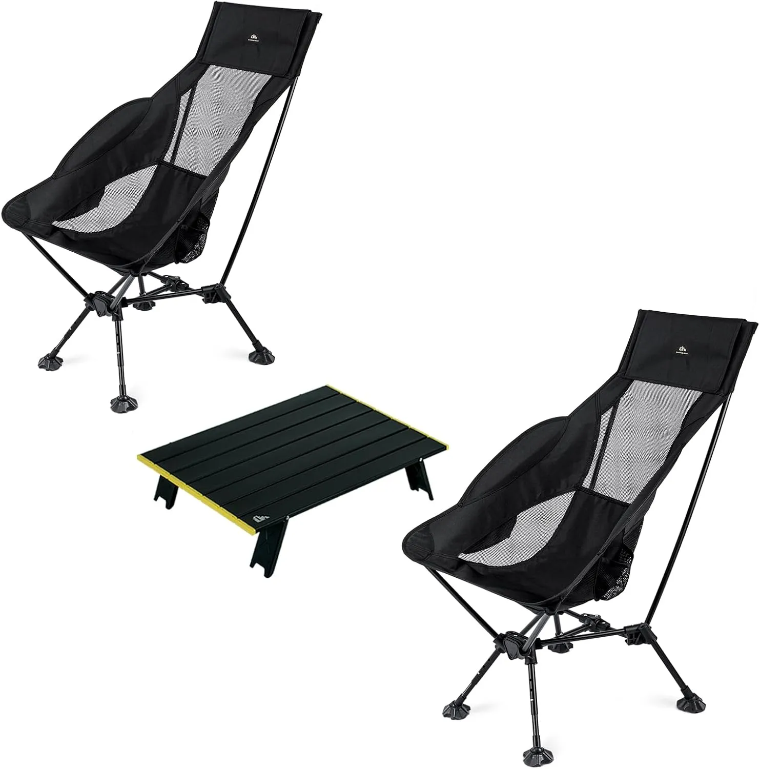 iClimb 2 Adjustable High Back Anti-Sinking Chair and 1 Mini Folding Table Bundle, Ultralight Compact for Two Person Outdoor Camping Backpacking Hiking Beach Concert
