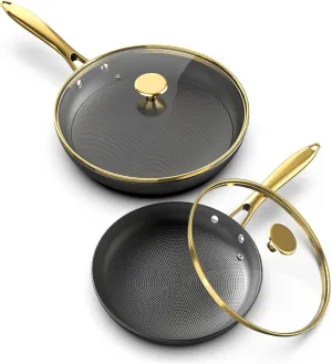 imarku Non Stick Frying Pans, Frying Pan with Lid 2Pcs - 10 Inch and 12 Inch Long Lasting Nonstick Frying Pan Cast Iron Skillets, Frying Pans Nonstick with Lid, Father's Day Gifts