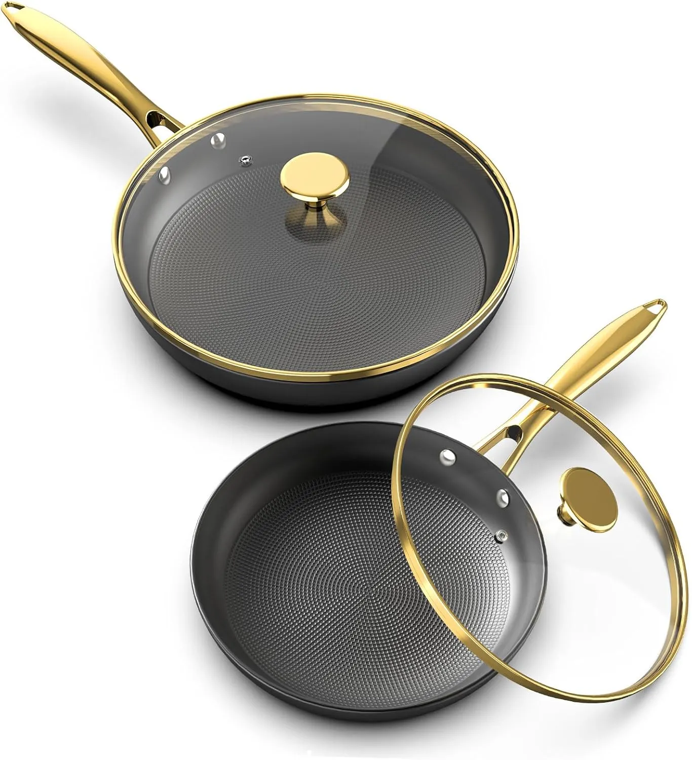 imarku Non Stick Frying Pans, Frying Pan with Lid 2Pcs - 10 Inch and 12 Inch Long Lasting Nonstick Frying Pan Cast Iron Skillets, Frying Pans Nonstick with Lid, Father's Day Gifts