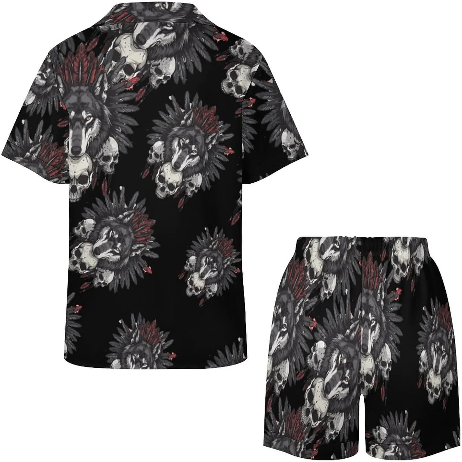 Indian Wolf Women's Satin Pajama Set Short Sleeve Button Down Sleepwear Loungewear Pj Set