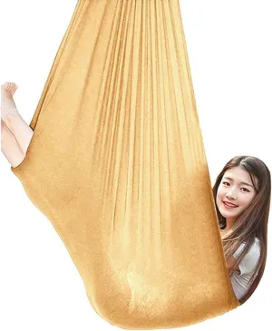 Indoor Swing for Kids Indoor Sensory Swing Therapy Swing Children Snuggle Swing Cuddle Hammock for Autism ADHD and Sensory Processing Disorder (Color : Gold, Size : 1.5x2.8m)