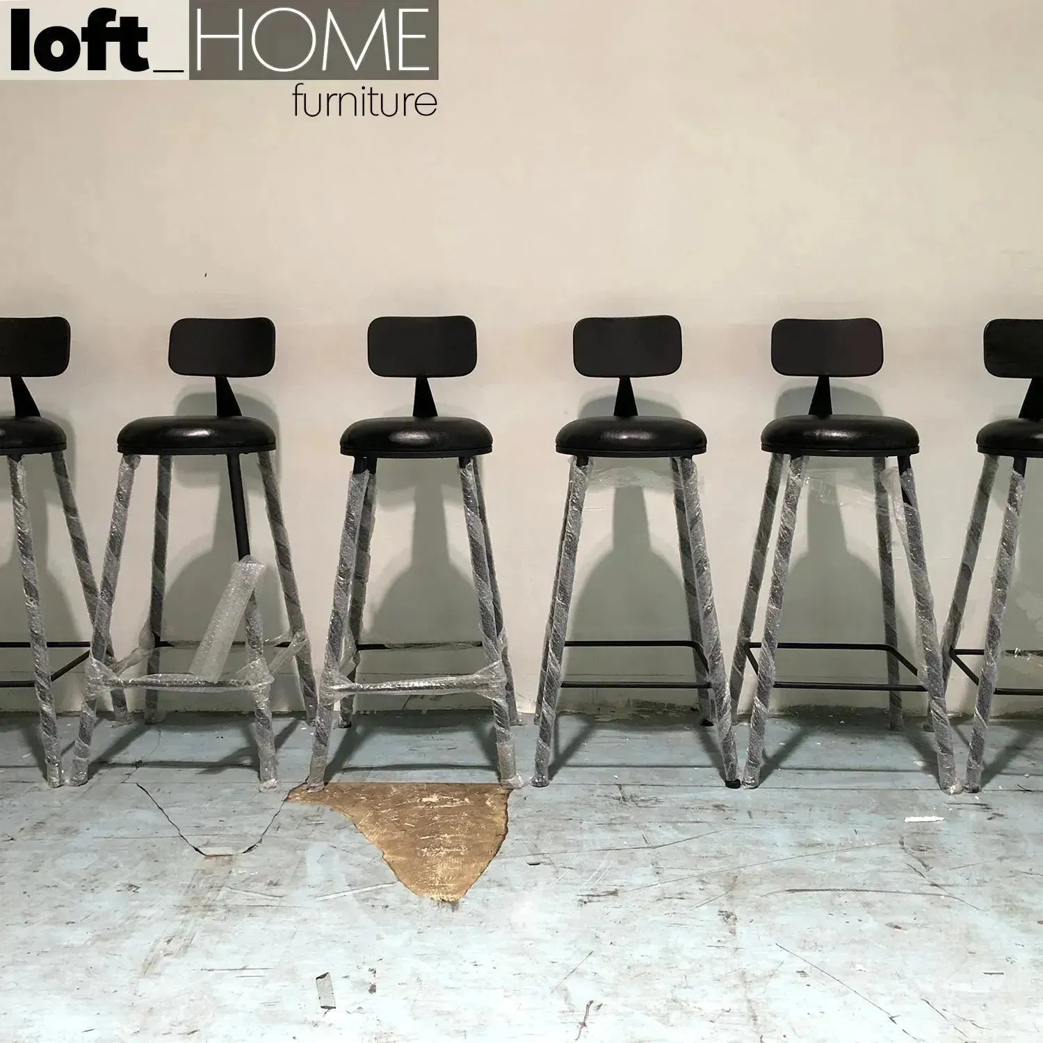 Industrial Leather Round Bar Chair STARBUCK LEATHER