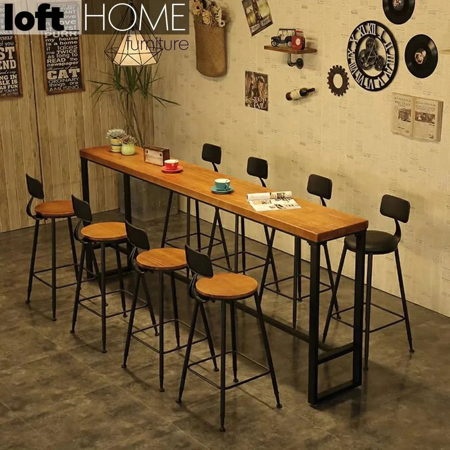 Industrial Leather Round Bar Chair STARBUCK LEATHER