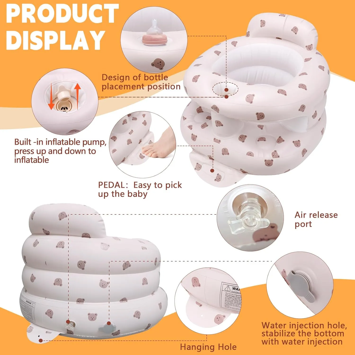 Inflatable Baby Seat for Babies 3 Months & Up, Inflatable Baby Support Seat for Sitting Up, Toddler Baby Chair with Built in Air Pump, Upgrade Water Injection Function (Color#01)