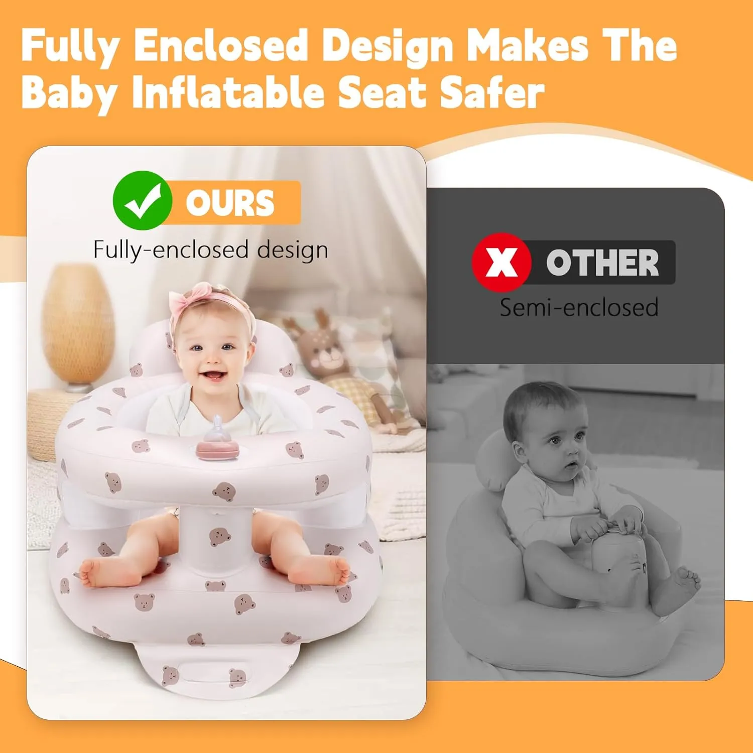 Inflatable Baby Seat for Babies 3 Months & Up, Inflatable Baby Support Seat for Sitting Up, Toddler Baby Chair with Built in Air Pump, Upgrade Water Injection Function (Color#01)