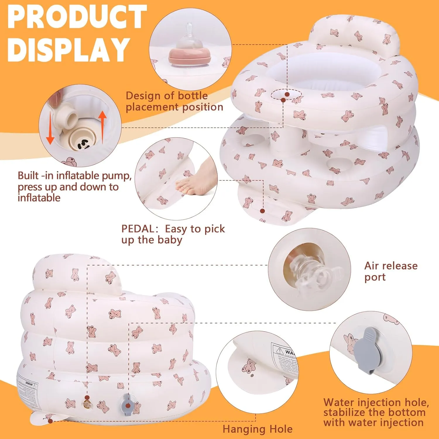 Inflatable Baby Seat for Babies 3 Months & Up, Inflatable Baby Support Seat for Sitting Up, Toddler Baby Chair with Built in Air Pump, Upgrade Water Injection Function (Color#02)