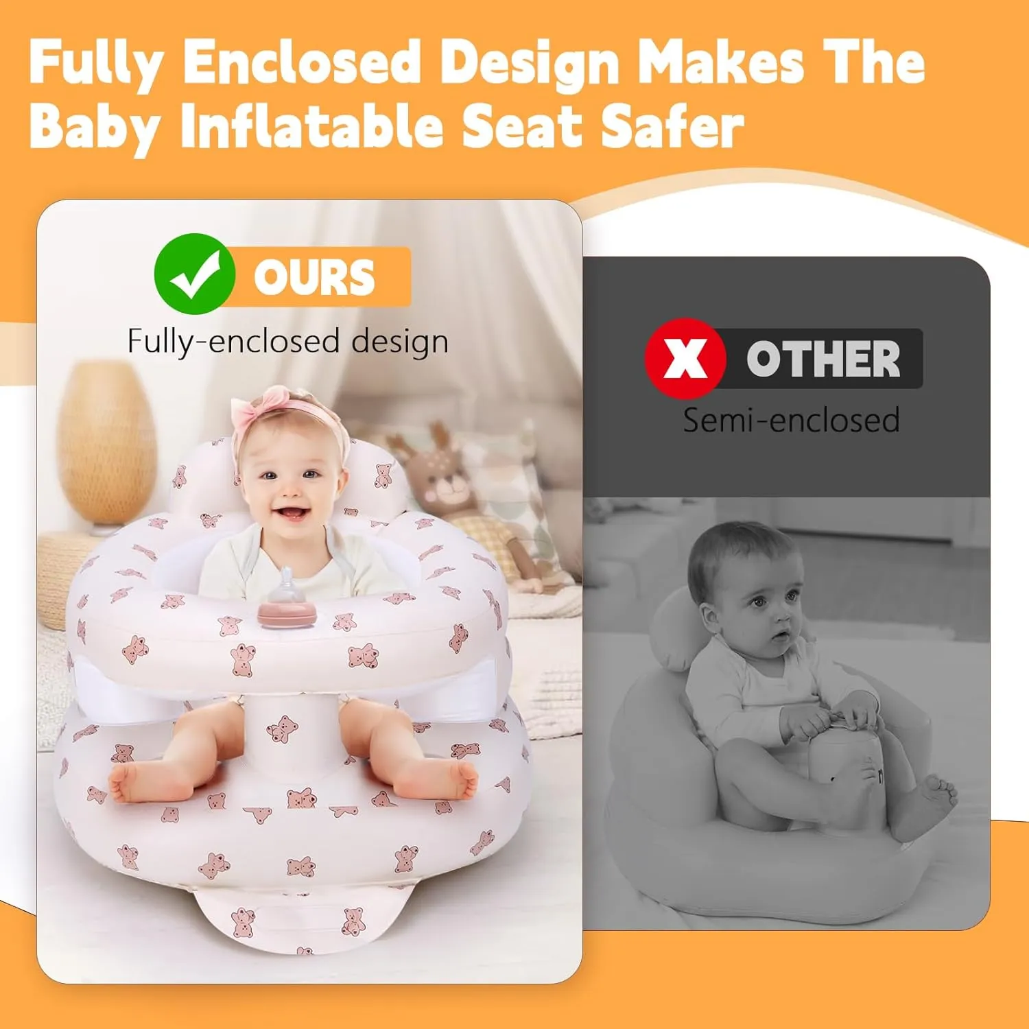 Inflatable Baby Seat for Babies 3 Months & Up, Inflatable Baby Support Seat for Sitting Up, Toddler Baby Chair with Built in Air Pump, Upgrade Water Injection Function (Color#02)