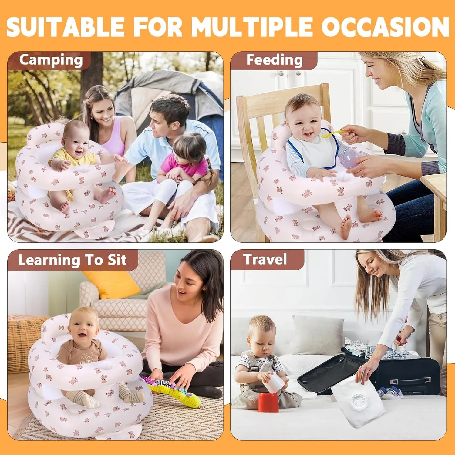 Inflatable Baby Seat for Babies 3 Months & Up, Inflatable Baby Support Seat for Sitting Up, Toddler Baby Chair with Built in Air Pump, Upgrade Water Injection Function (Color#02)
