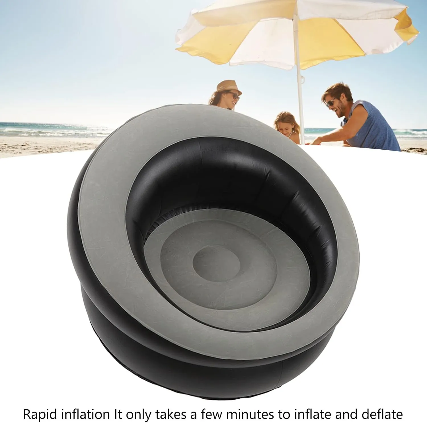 Inflatable Couch, Flocking Air Sofa Inflatable Sofa Chair Blow Up Couches Inflatable Lounge Chair for Bedroom Office Backyard Balcony Camping Travel (Grey)