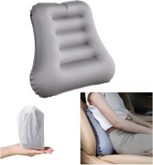 Inflatable Lumbar Support Pillow for Office Chair and Travel Seat, Back Support Pillow for Car, Computer and Airplane Lumbar Travel Pillow, Easy to Carry, Back Pain Relief and Improve Posture - Grey