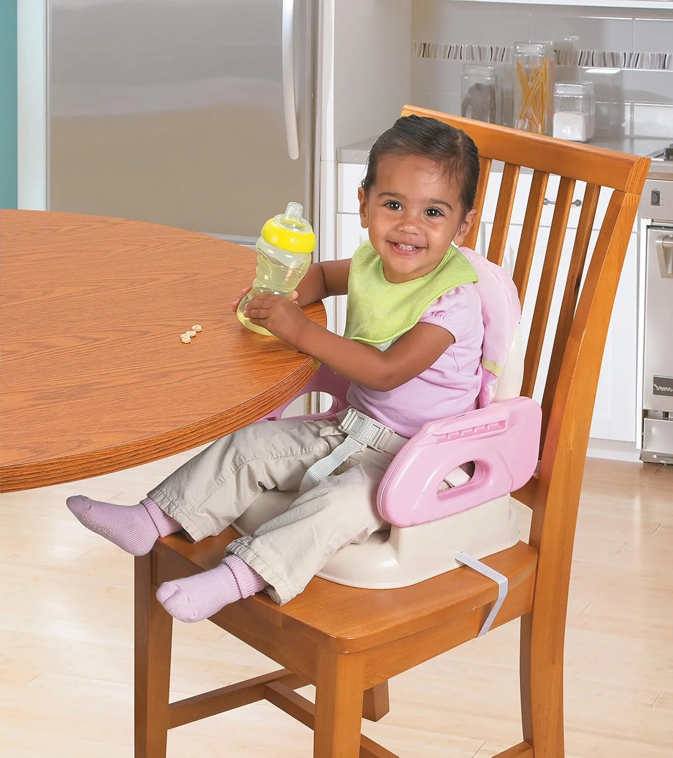 Ingenuity by Summer Unisex Deluxe Comfort Folding Booster Seat with Feeding Tray, Chair Straps Secure Booster, and Removable Seat Pad, Pink