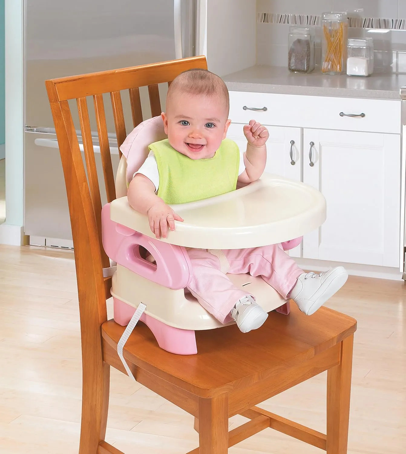 Ingenuity by Summer Unisex Deluxe Comfort Folding Booster Seat with Feeding Tray, Chair Straps Secure Booster, and Removable Seat Pad, Pink