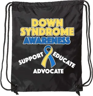 inktastic Down Syndrome Awareness Support, Educate, Advocate Drawstring Bag Black 291b5