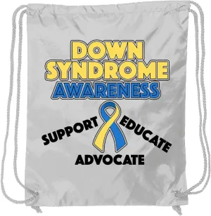 inktastic Down Syndrome Awareness Support, Educate, Advocate Drawstring Bag White 291b6