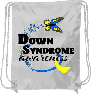 inktastic Down Syndrome Awareness with Butterfly and Ribbon Drawstring Bag White 29322