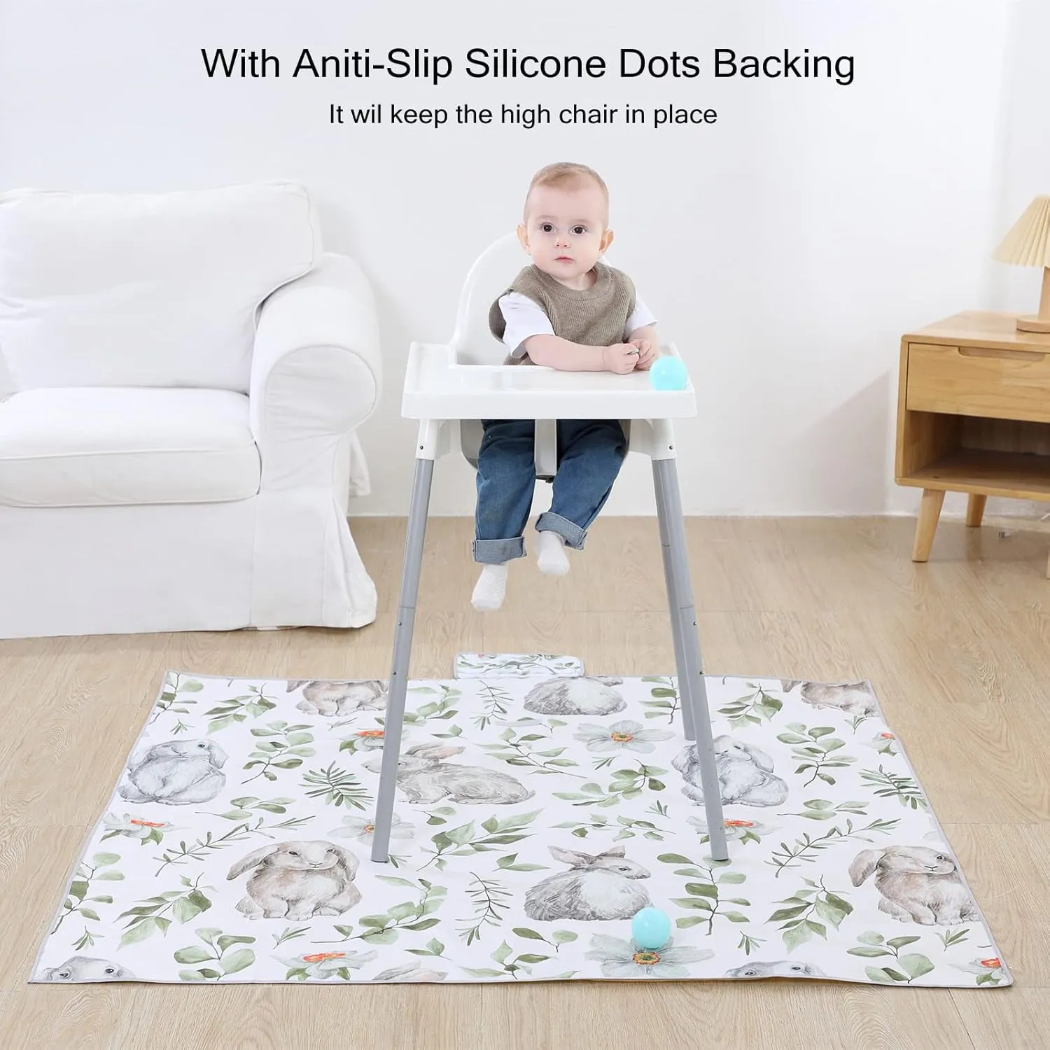 Insular Baby Splat Mat for Under High Chair/Arts/Crafts, Anti Slip and Waterproof Splash Mat for Floor, Portable Picnic Mat, 51x51 Inch, Hot Air Balloon